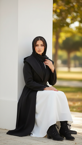 Long Wool Coat with Large Hood