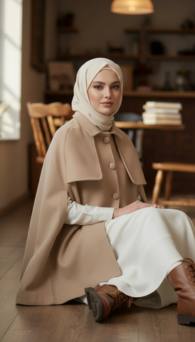 Short Wool Cape Mantle..Short Manteau