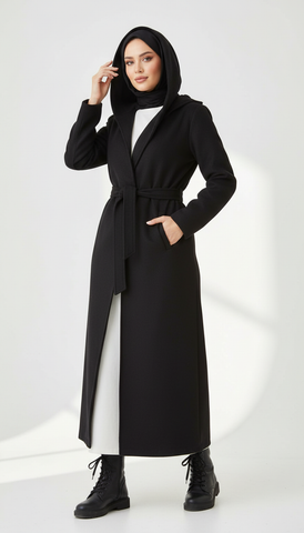 Long Wool Coat with Large Hood