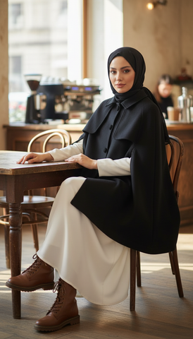 Short Wool Cape Mantle..Short Manteau