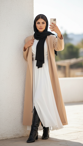 Long Wool Coat with Large Hood