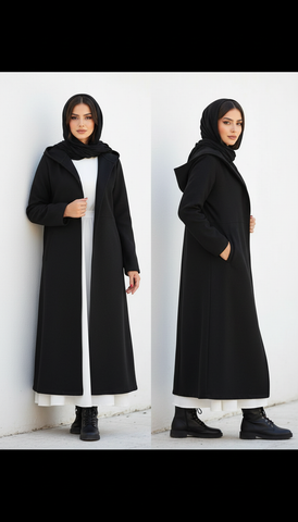 Long Wool Coat with Large Hood