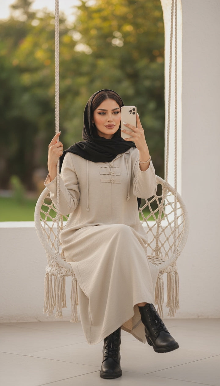 Linen Kaftan with Front Tie & Side Pockets